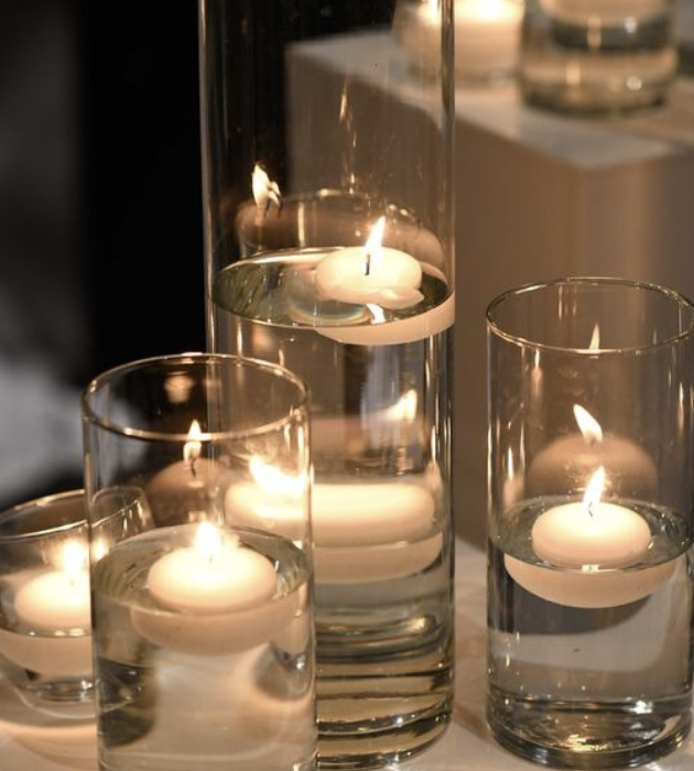 Bougies flottantes, tailles adaptées au bougeoirs/photophore.