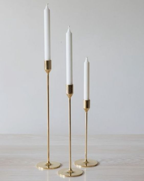 Chandelier dorés hauts pour bougies coniques, 3 tailles